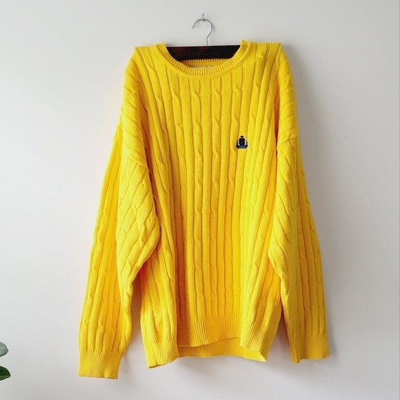 Man's Izod‎ yellow cableknit sweater size L - Picture 1 of 5